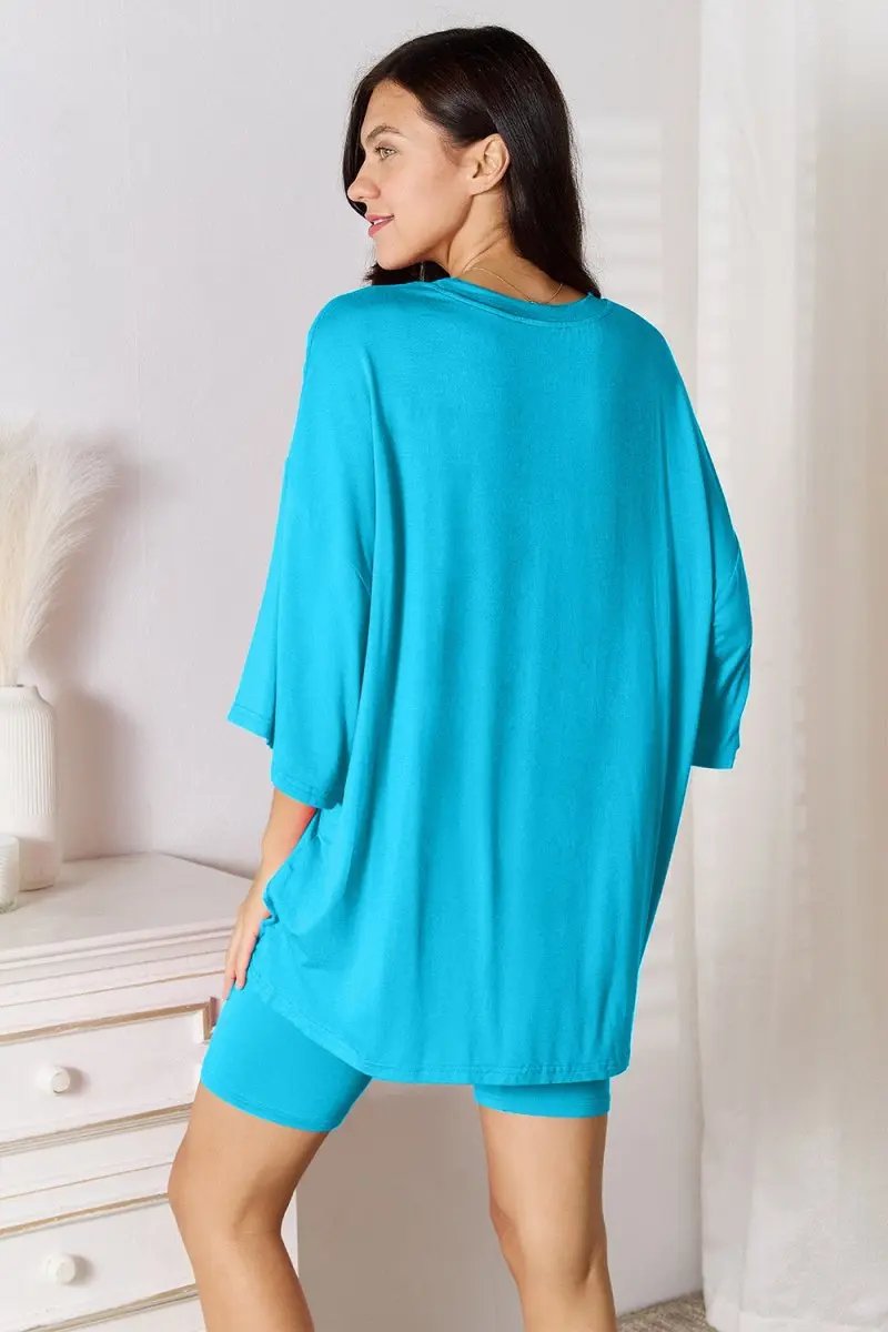 Basic Bae Full Size Soft Rayon Three - Quarter Sleeve Top and Shorts Set - Love Salve